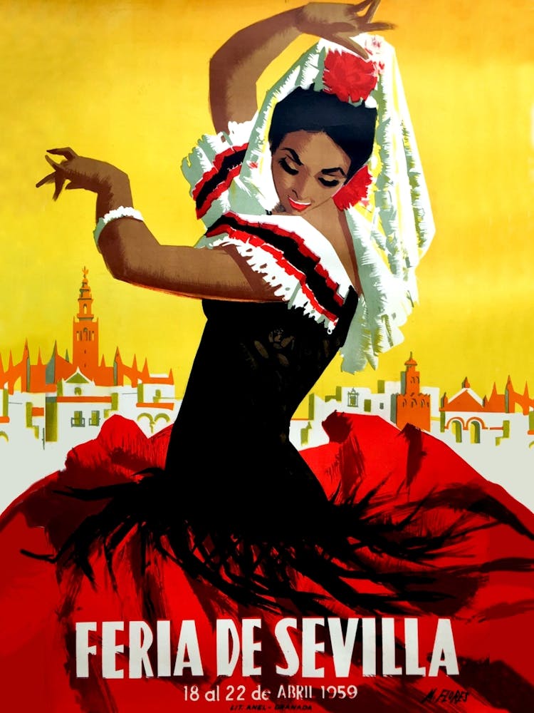Spanish Dancer From Seville, Spain, Vintage Travel Poster