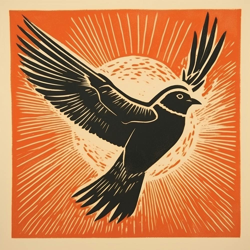 Retro Bird Lithograph Sparrow 3