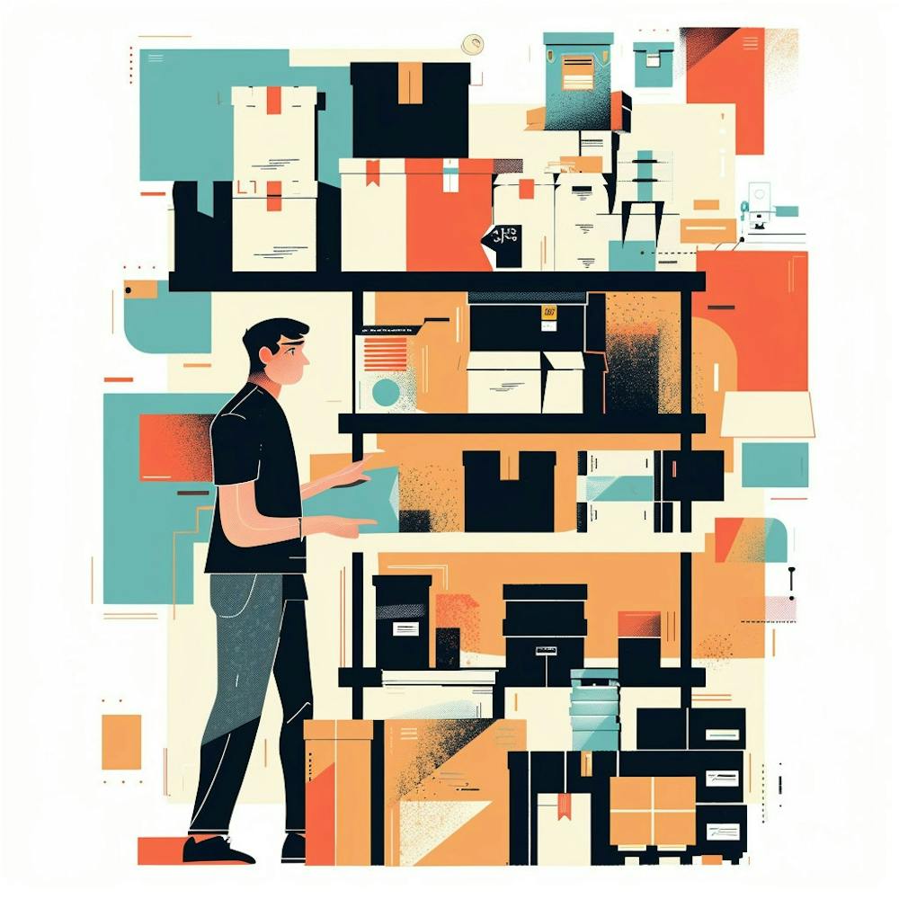 Illustration Of A Man Working In A Warehouse