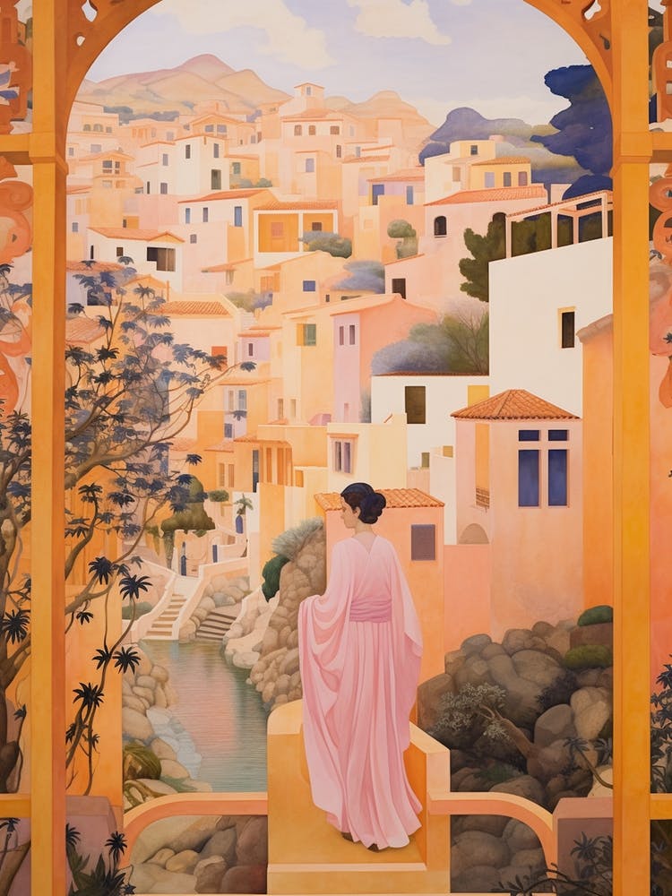 Canary Islands Spain 2 Vintage Pink Travel Illustration