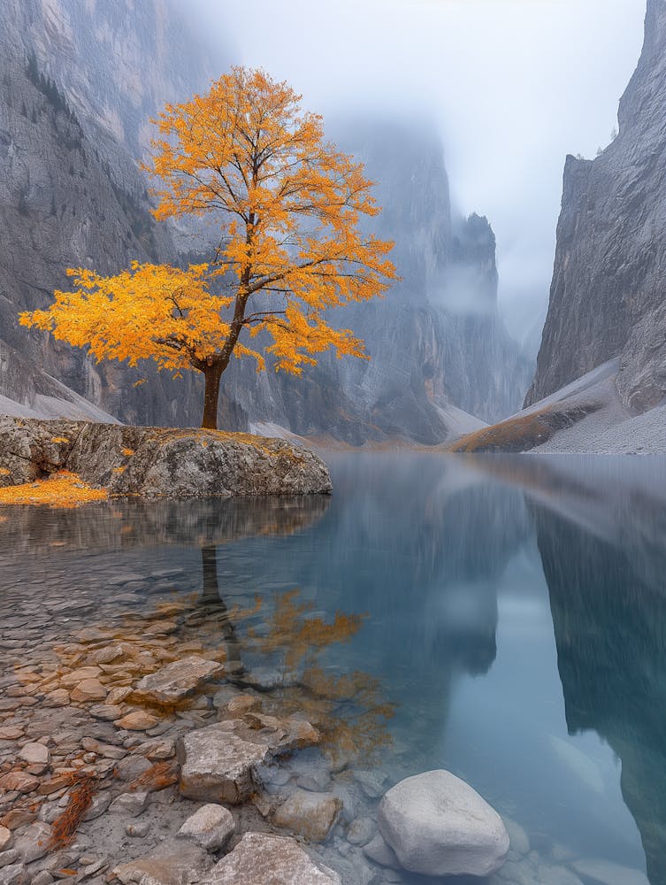 Herbstbaum in einem See