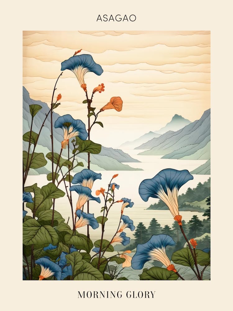 Asagao Morning Glory 1 Japanese Botanical Illustration Poster