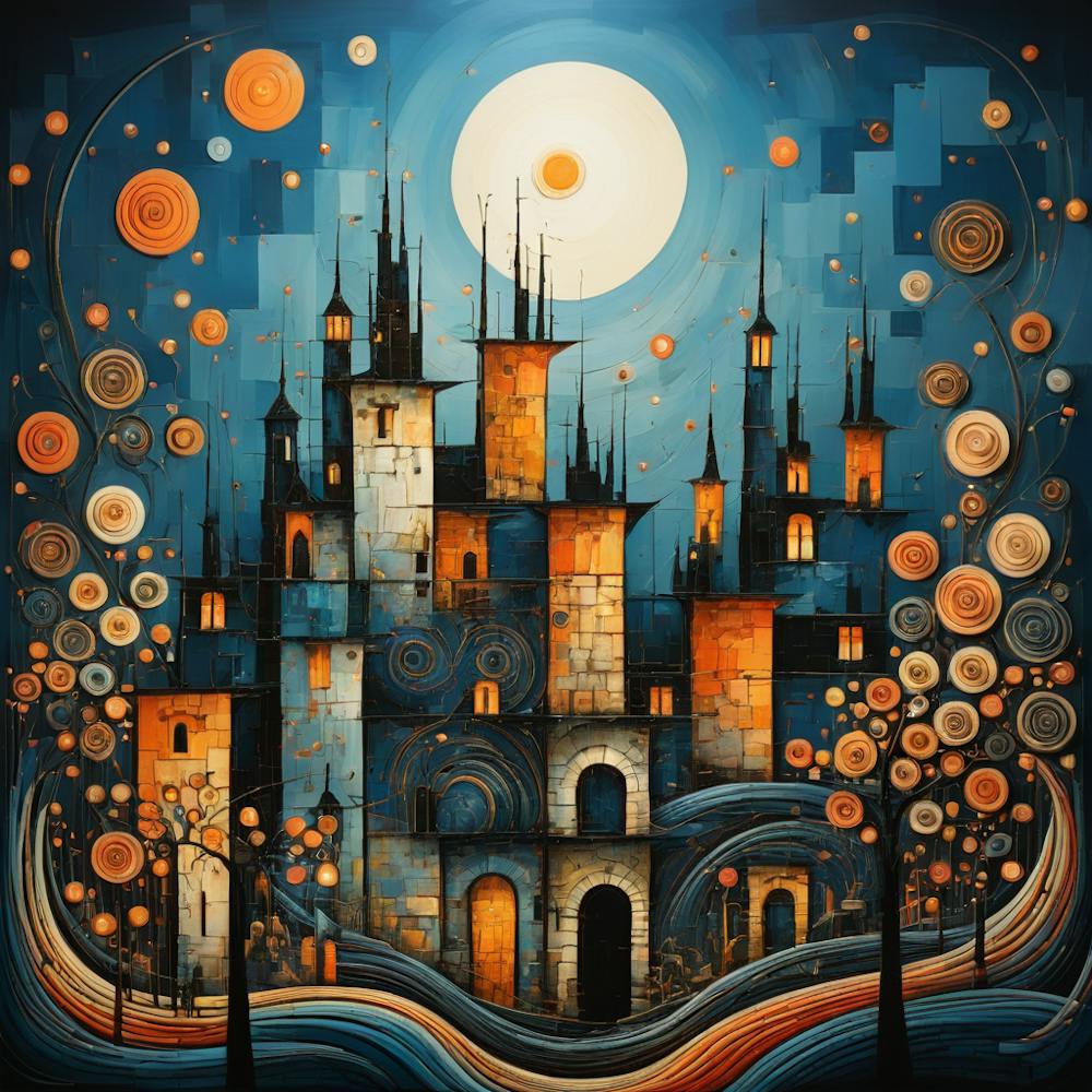 City At Night Cubism with abstract elements