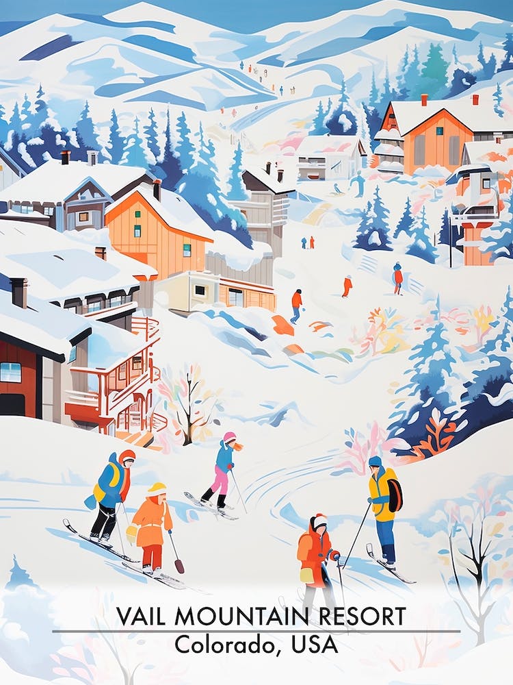 Vail Mountain Resort   Colorado Usa, Ski Resort Poster Illustration 1