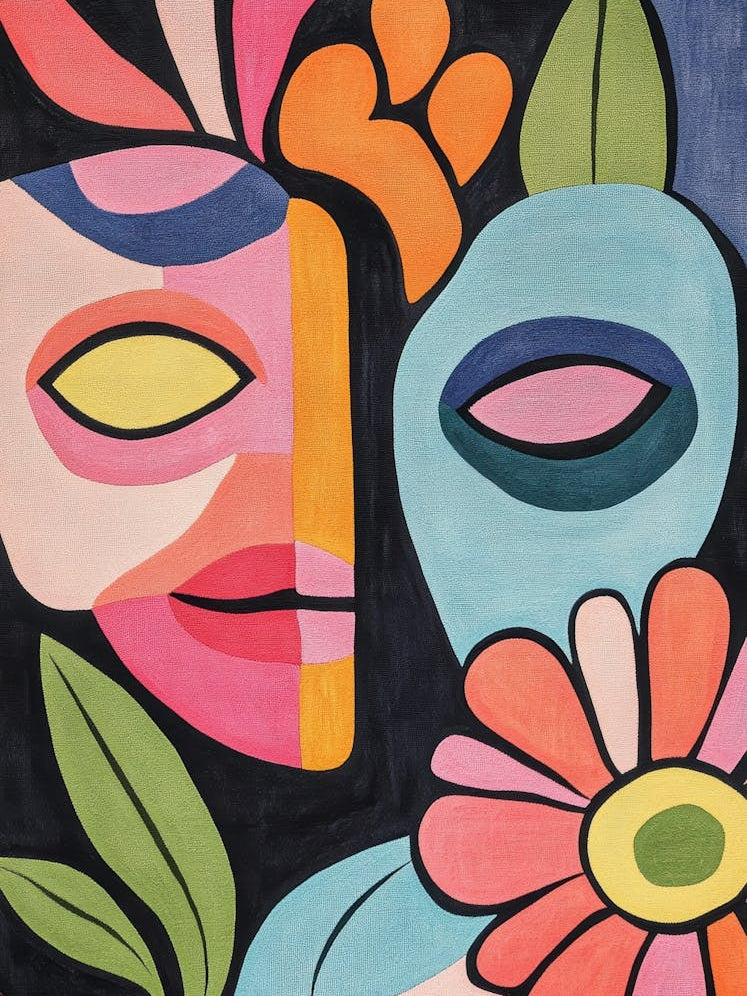 Two Faces With Flowers