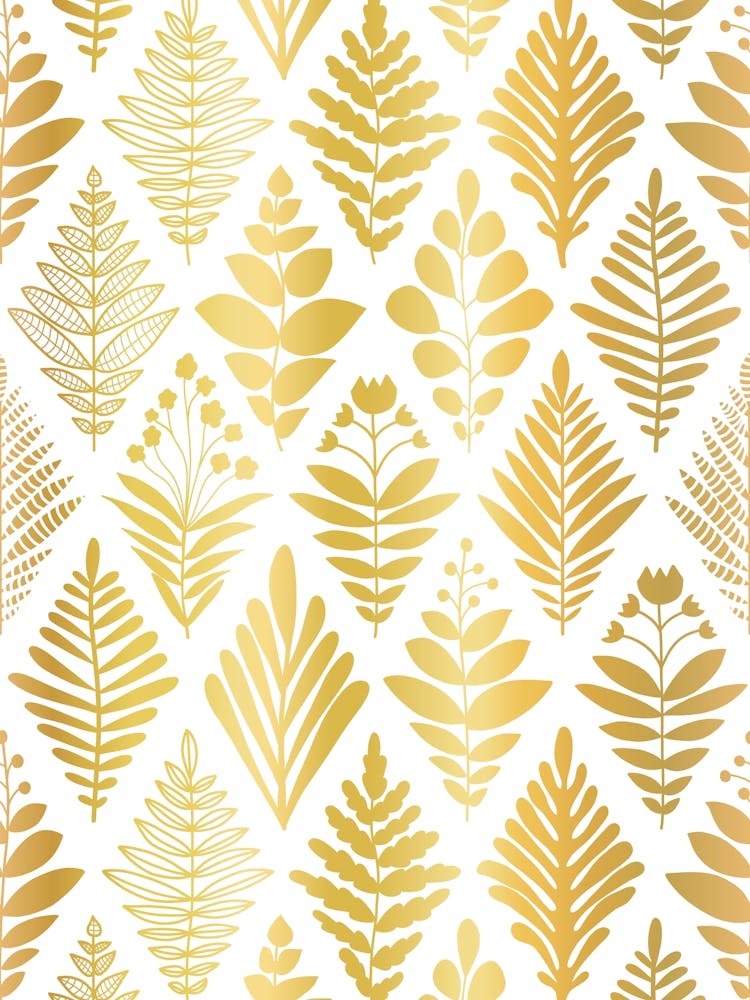 Rhombus Tropical Hawaiian Florals Damask Faux Gold and White