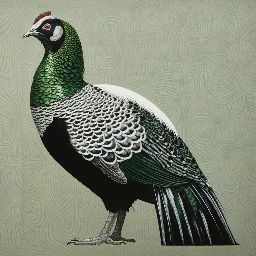 Ohara Koson Inspired Bird Painting Pheasant 6 Square