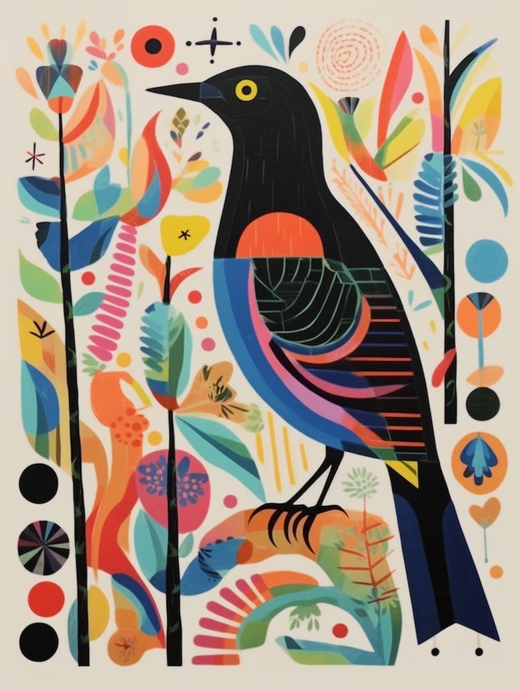 Colourful Scandi Bird Blackbird 2