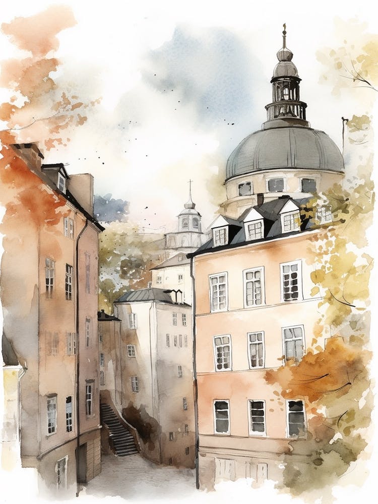 Vasastan Stockholm Neighborhood, Watercolour 2