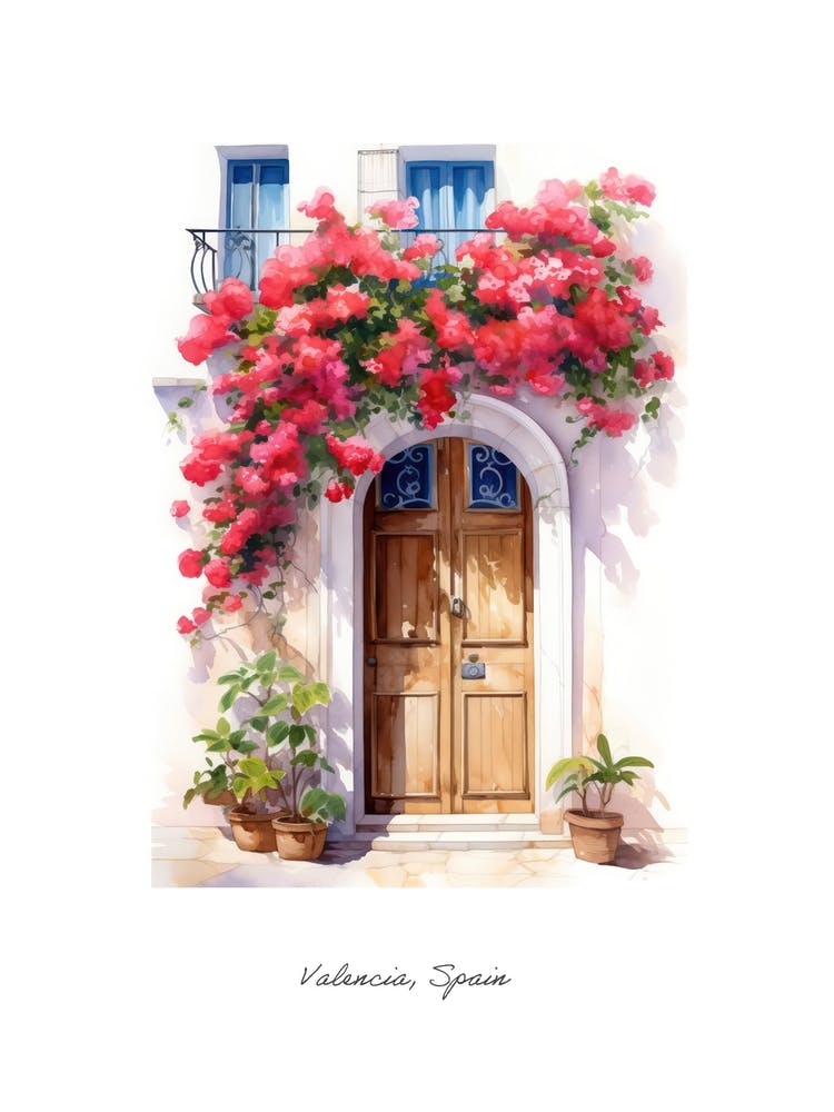 Valencia, Spain   Mediterranean Doors Watercolour Painting 3 Poster