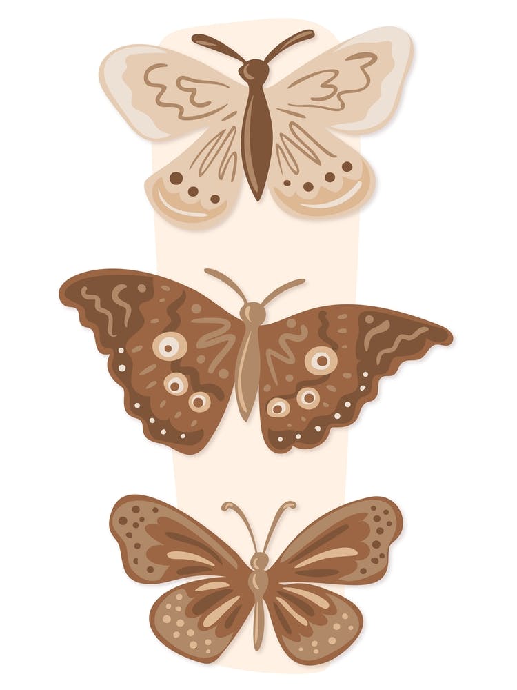 Three Butterflies Beige Boho Botanical