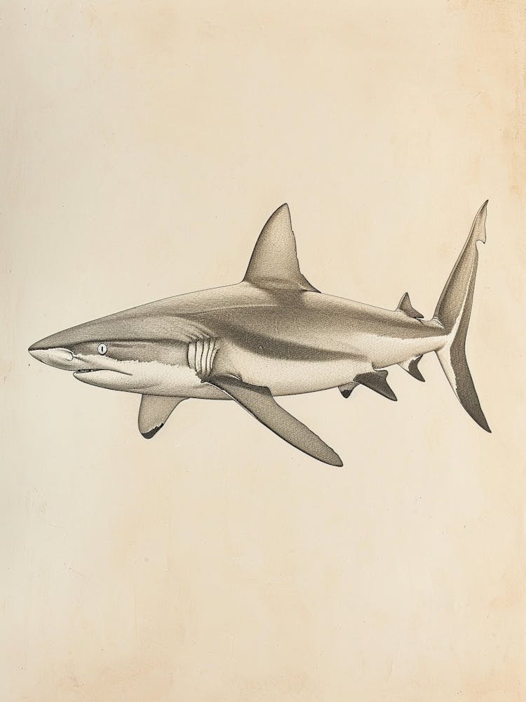 Blacktip Reef Shark  Vintage Illustration 5