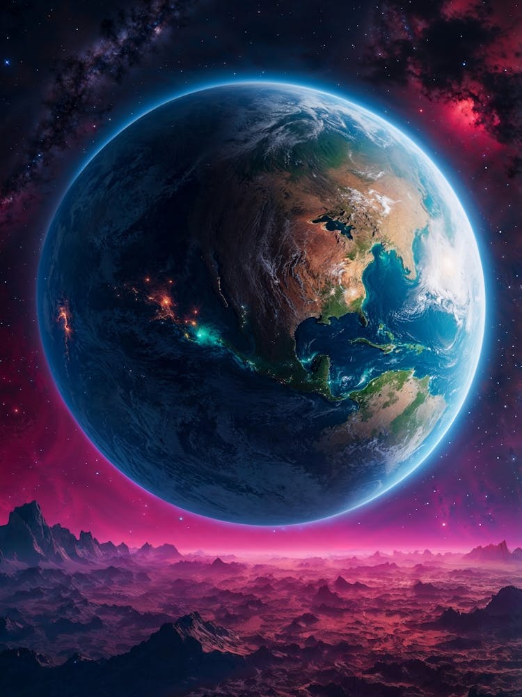 Neon Earth World Planet from Space