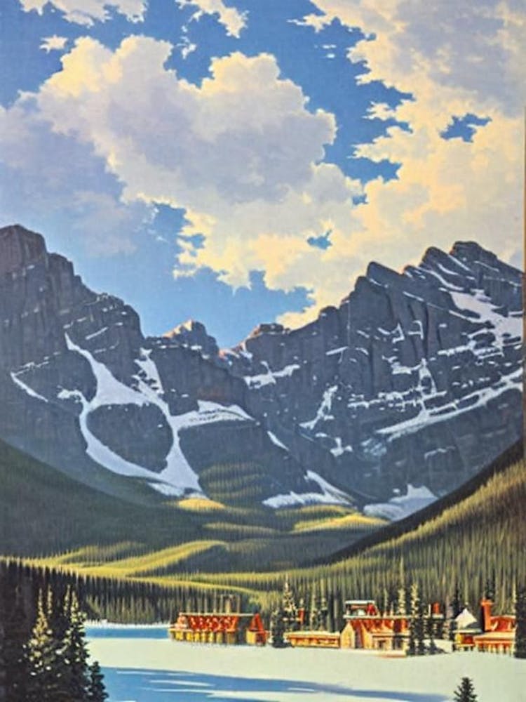 Lake Louise, Canada Ski Resort Vintage Landscape 1 Skiing Poster