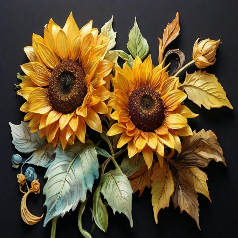 Yellow sunflower on black background