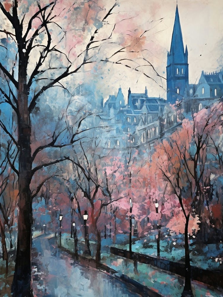 Peinture de Parc Urbain d'Hiver Princes Street Gardens Édimbourg Écosse 4