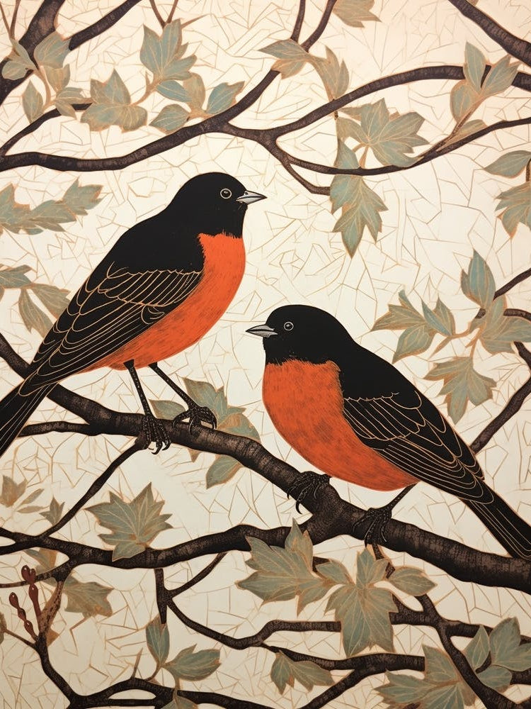 Art Nouveau Birds Poster Robin 4