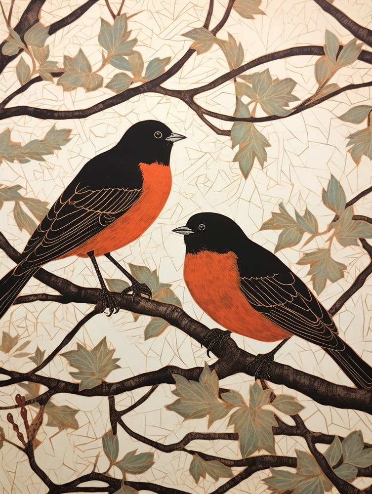 Art Nouveau Birds Poster Robin 4