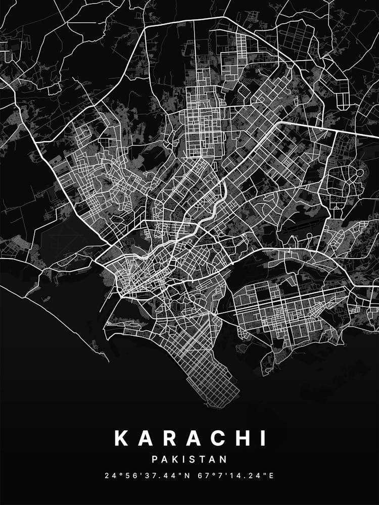 Karachi Pakistan Black Map