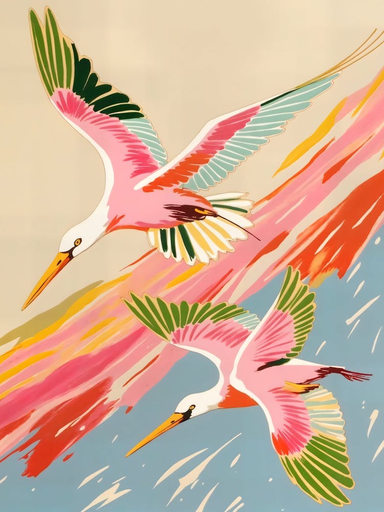 Roseate Spoonbills Sky Ballet