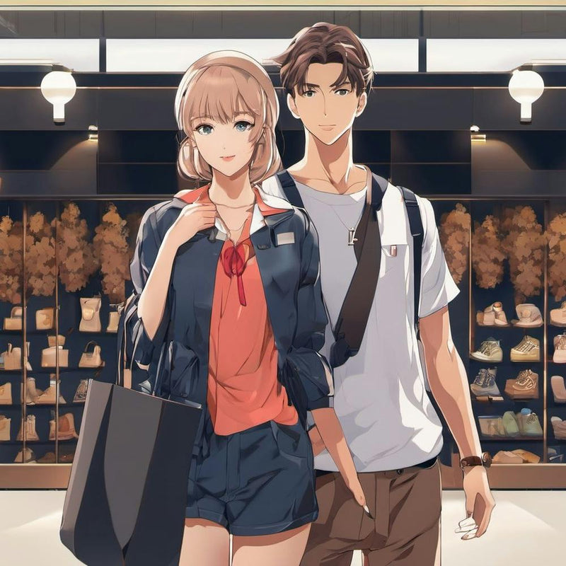 A boy and a girl going shopping Art