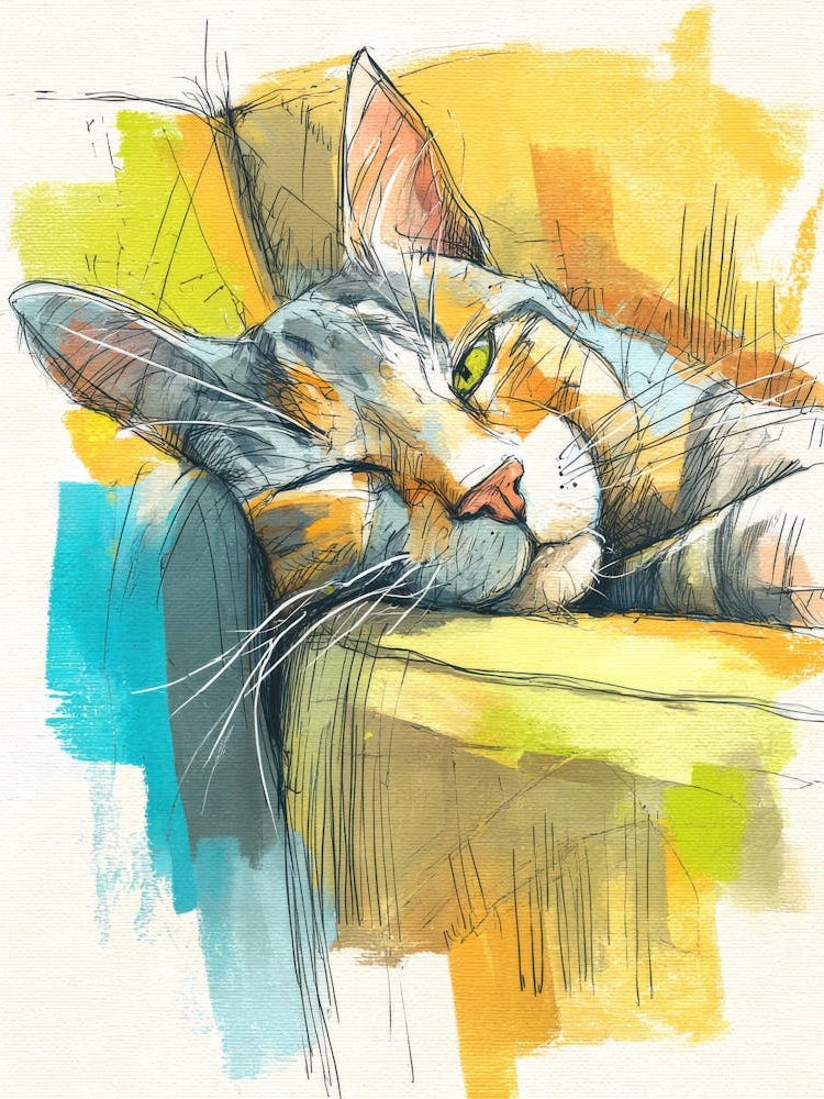 Watercolor Cat On The Couch 14