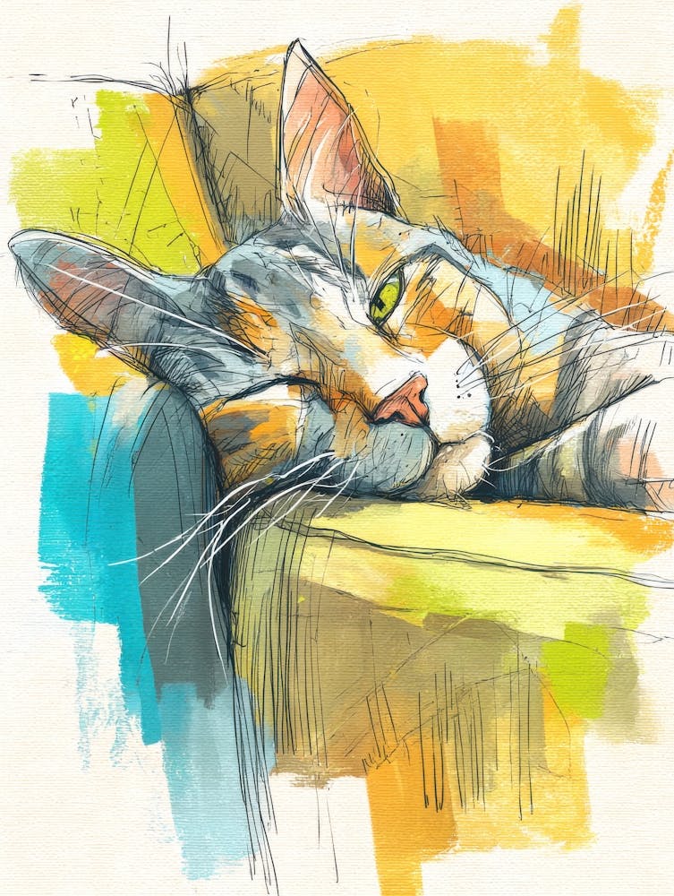 Watercolor Cat On The Couch 14