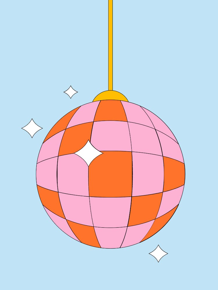 Pink Disco Ball On A Blue Background Print