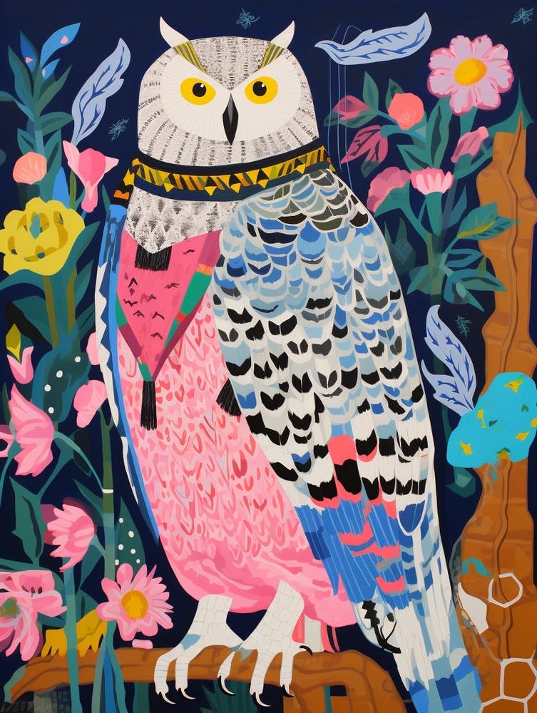 Maximalist Animal Painting Snowy Owl 2
