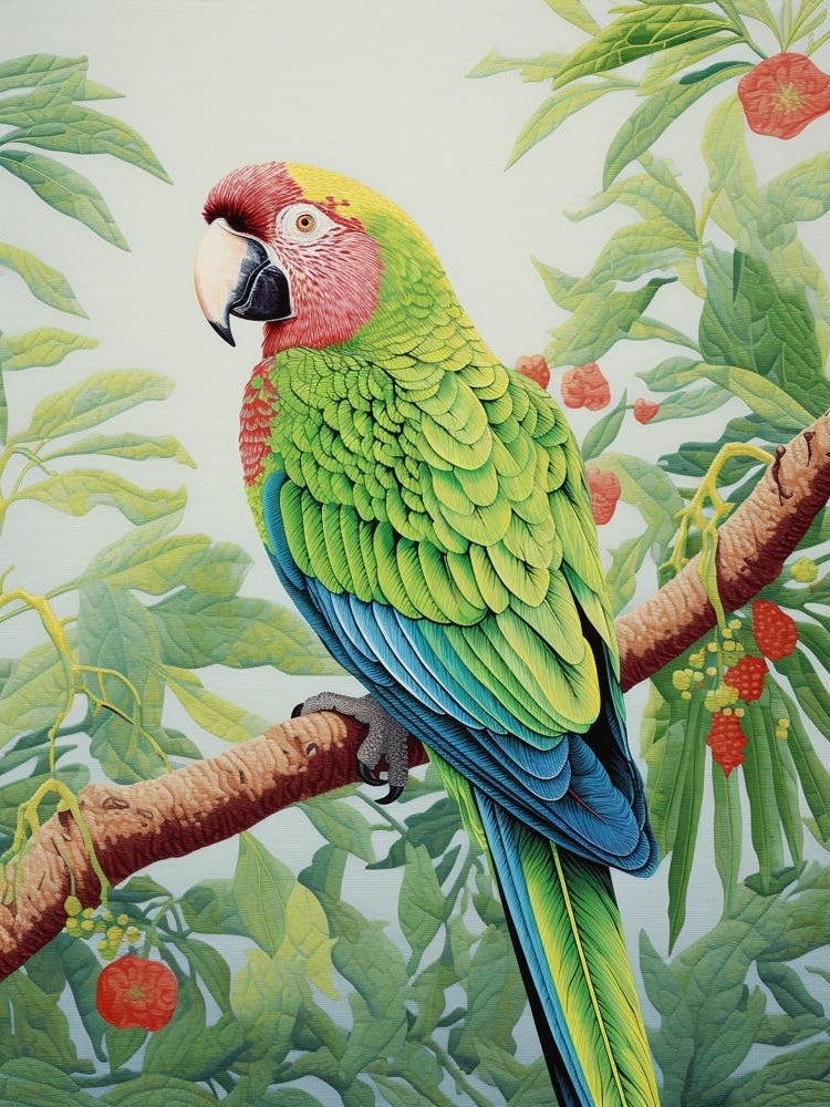 Ohara Koson Inspired Bird Painting Macaw 1