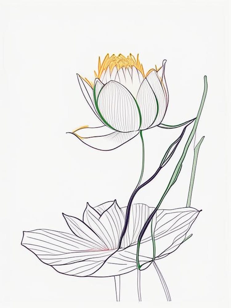 Lotus Flower In Garden Minimal Line Drawing 4