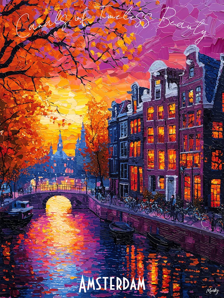 Amsterdam City Skyline, abstract cubism vibrant Poster