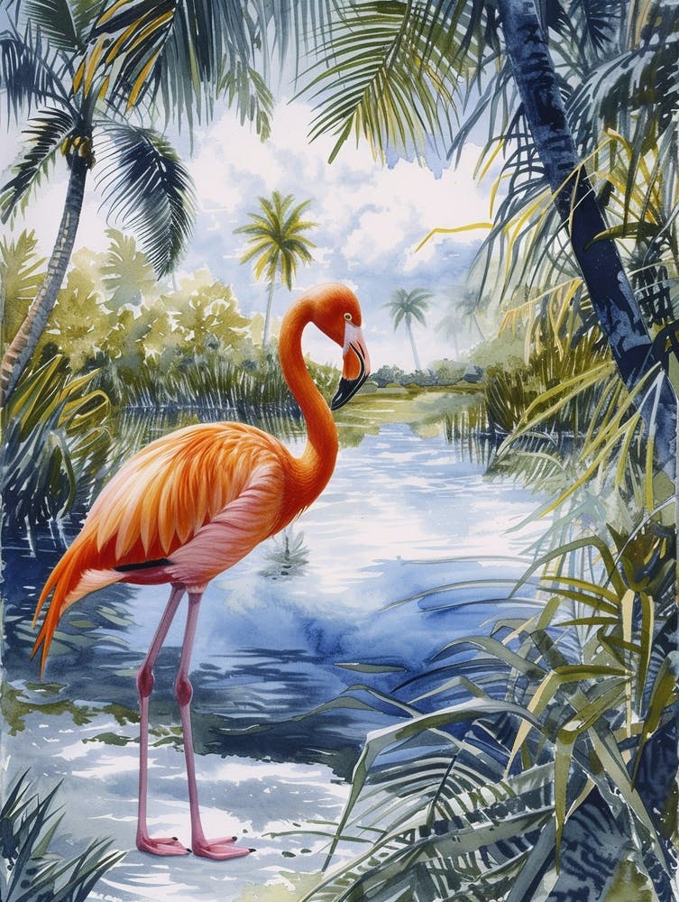 Greater Flamingo Salt Pans And Lagoons Tropical Illustration 4
