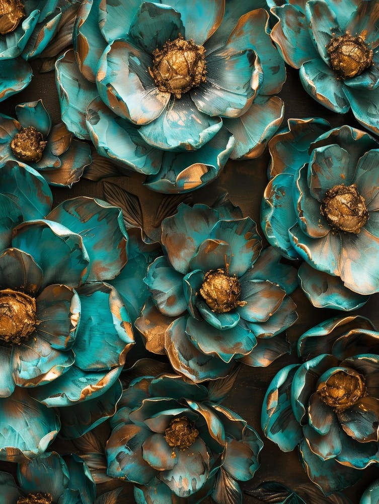 Türkis Blumen Wandkunst