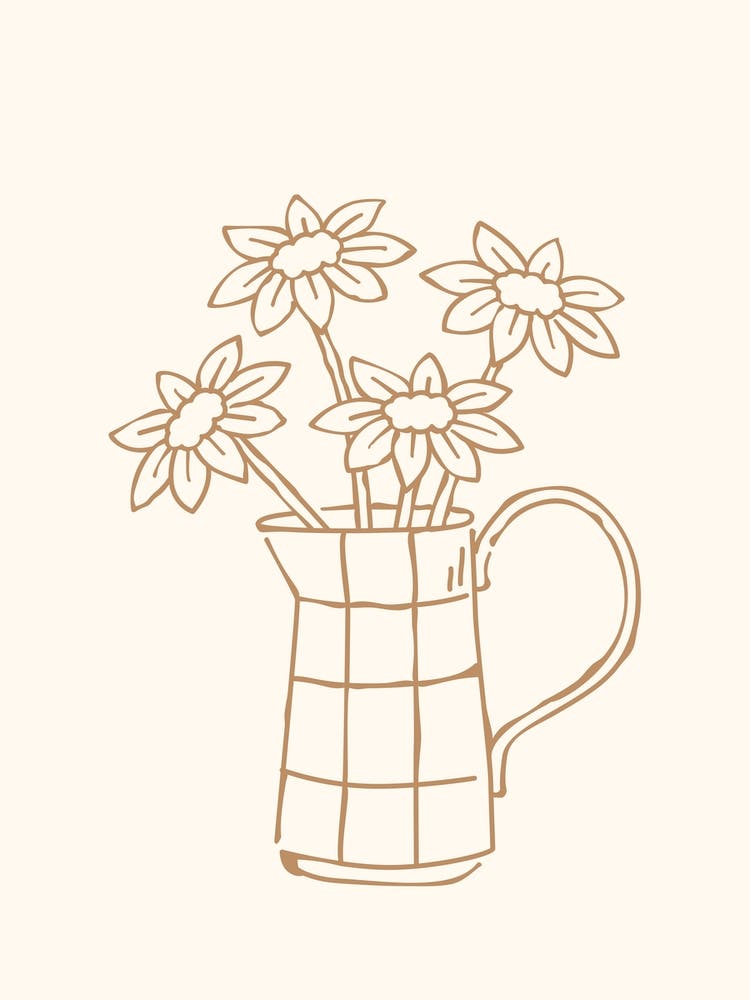 Line Drawing Retro Flowers