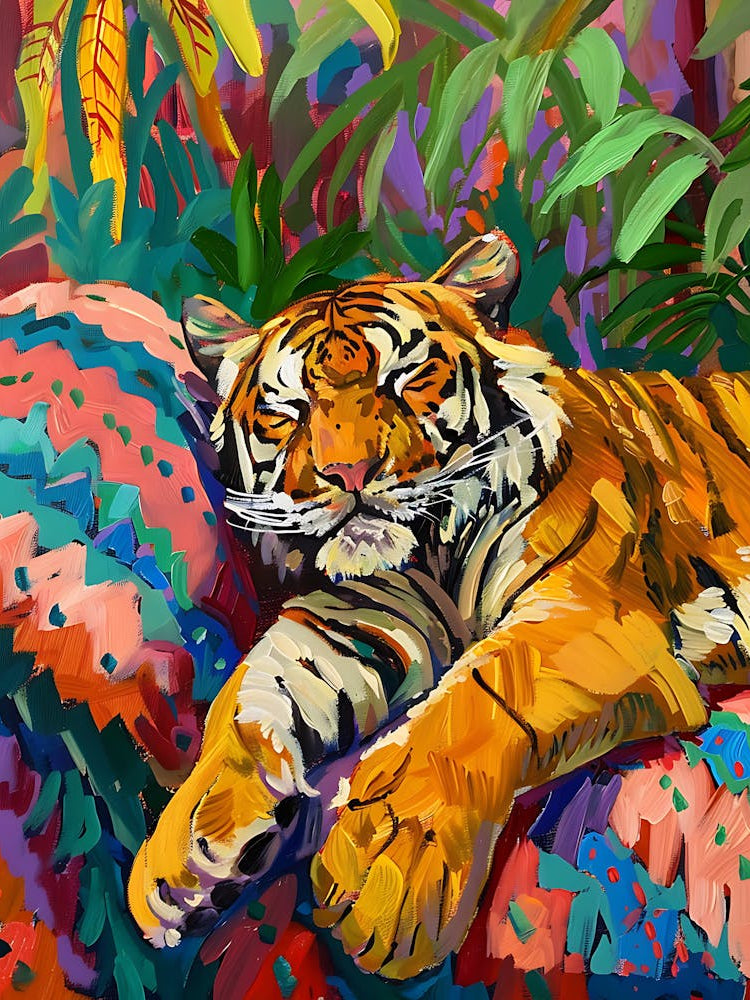 Oil Painting Tiger Sleeping 17