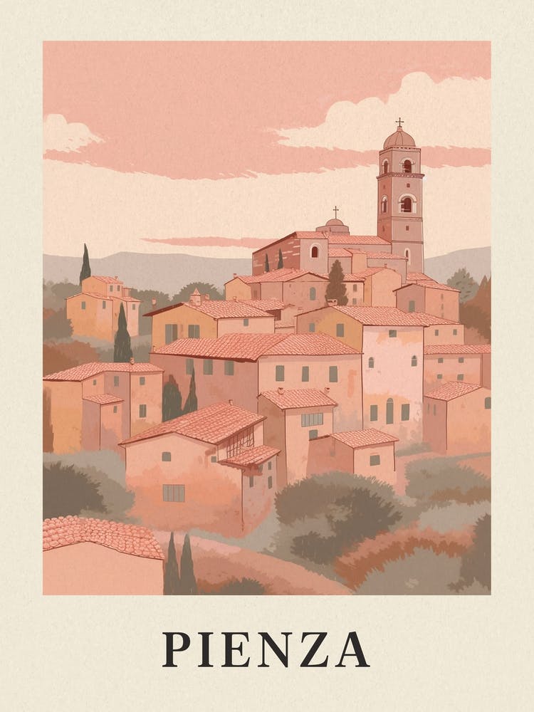 Affiche Pienza Rose Vintage Italie