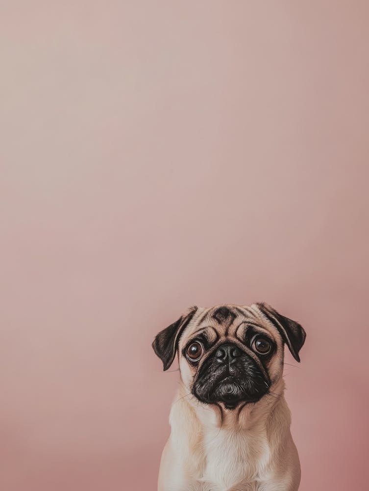 Pug Sitting On A Neutral Taupe Background Generated with AI