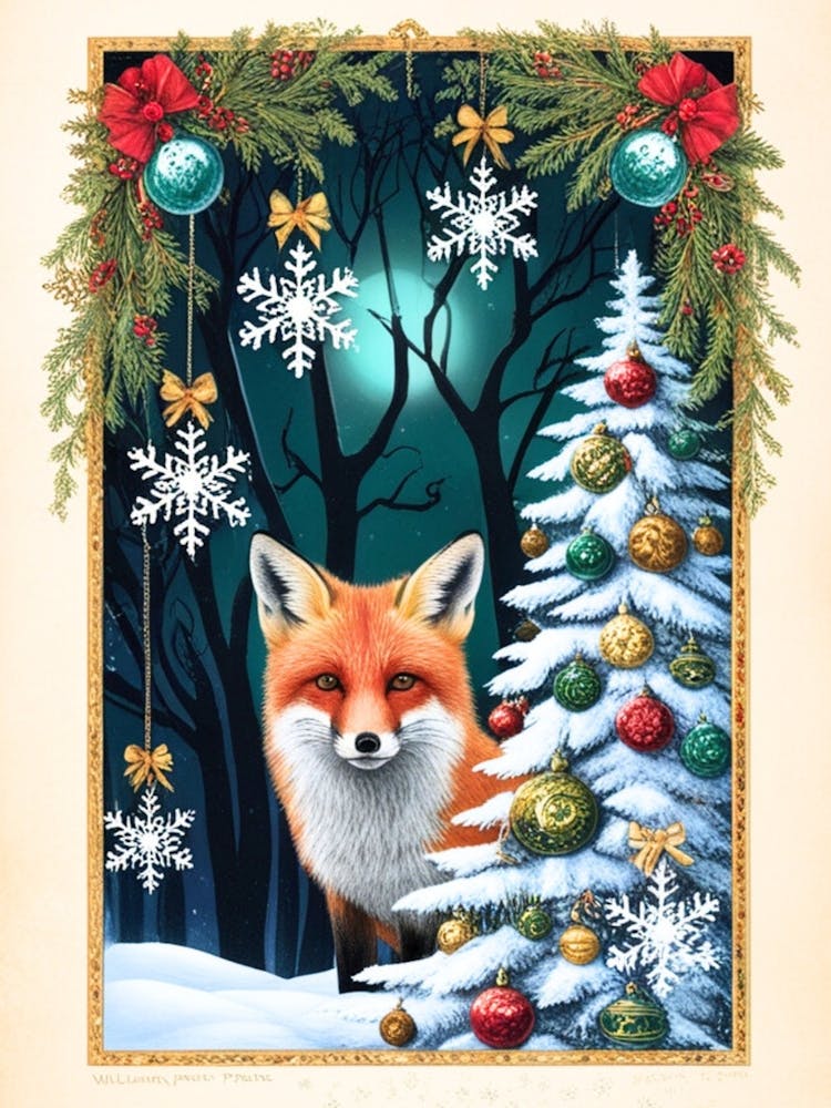 William Morris Fox In Christmas Tree