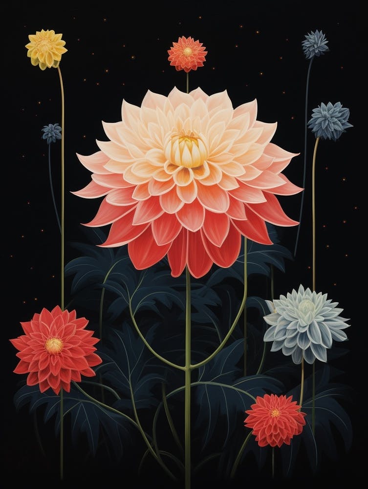 Dahlie 1 Hilma Af Klint inspiriert Blumenillustration