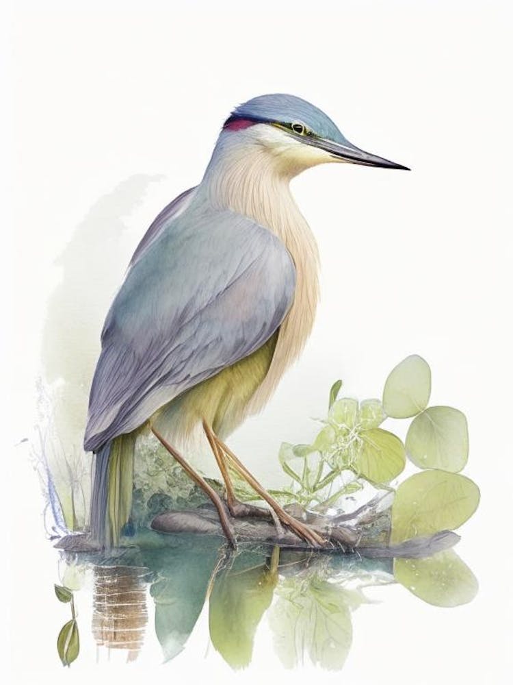 Javan Pond Heron Gouache 1
