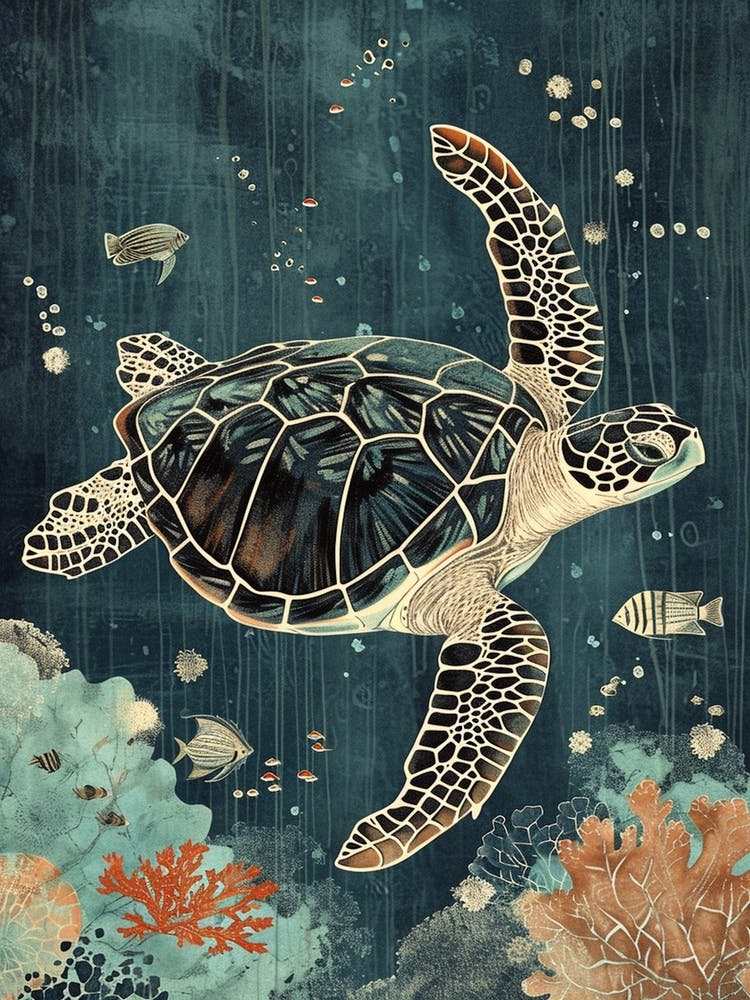 Sea Turtle With The Fish Screen Print Inspired