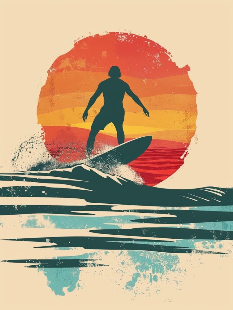 Minimalist Surfing T Shirt Design, Retro Colours