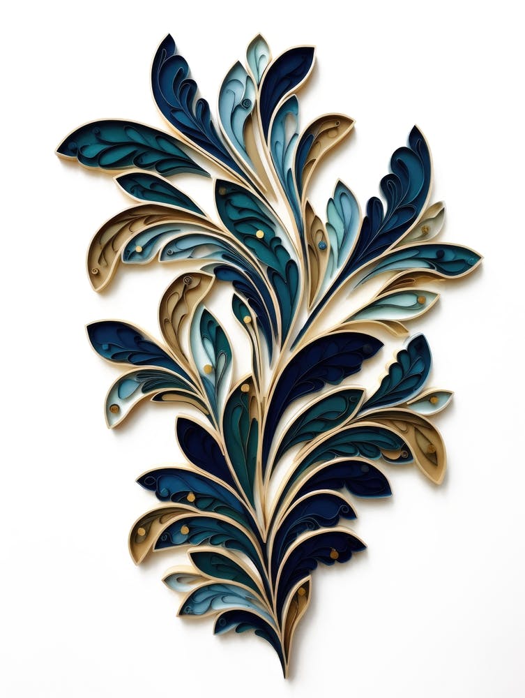 Blue And Gold Leaf Wall Art