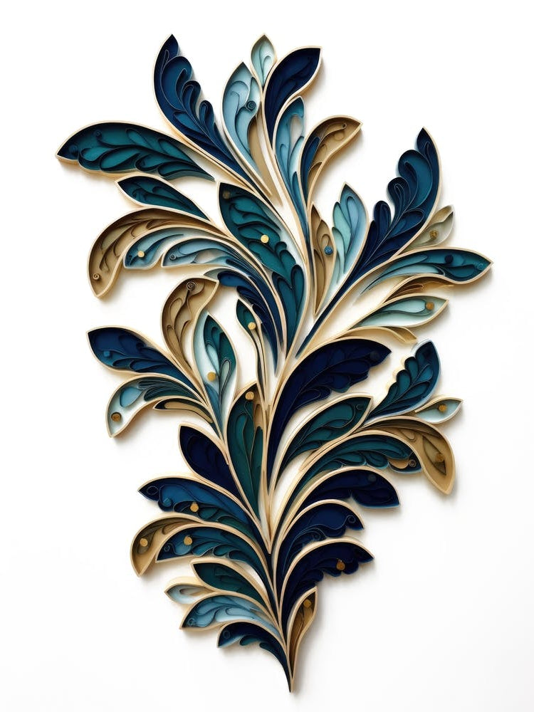 Blue And Gold Leaf Wall Art