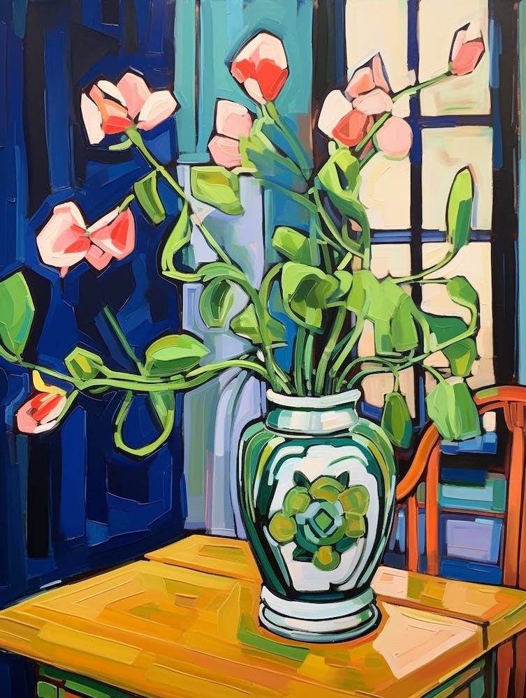 Flowers In A Vase Still Life Painting Sweet Pea 4
