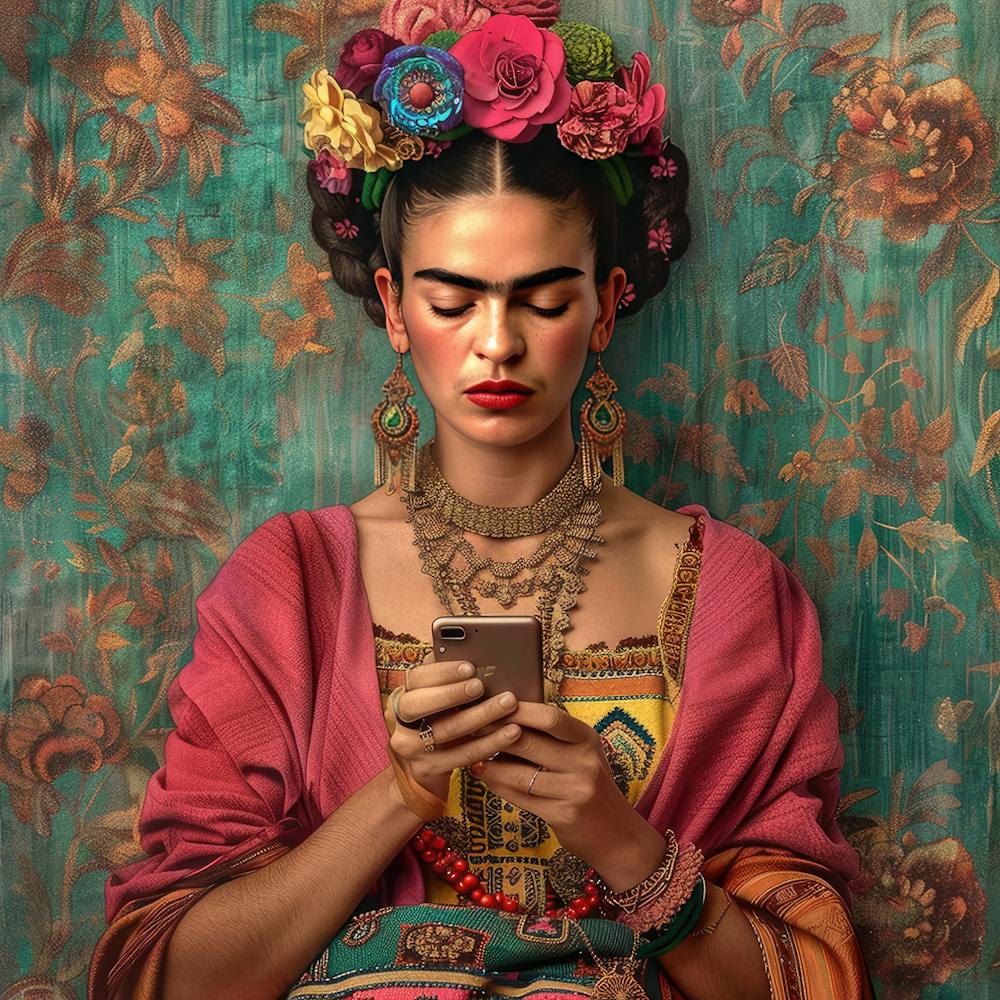 Frida Kahlo Checking Her Social Media.