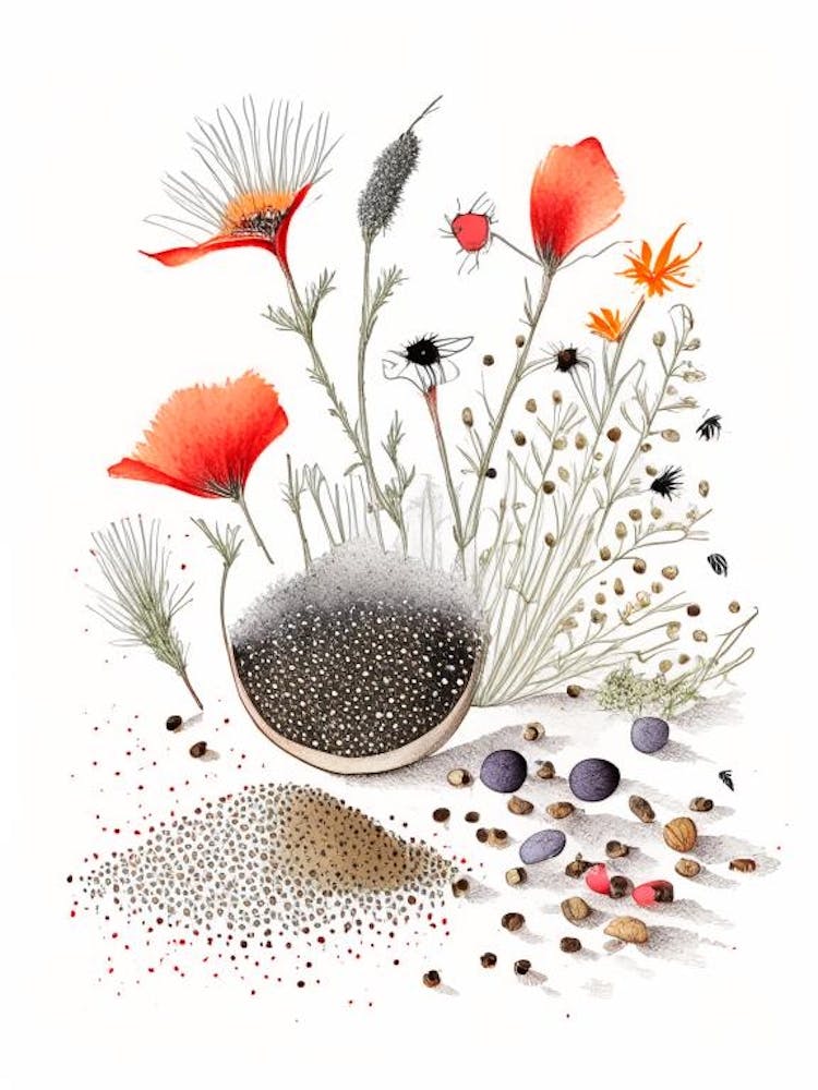 Poppy Seeds Spices And Herbs Pencil Illustration 2
