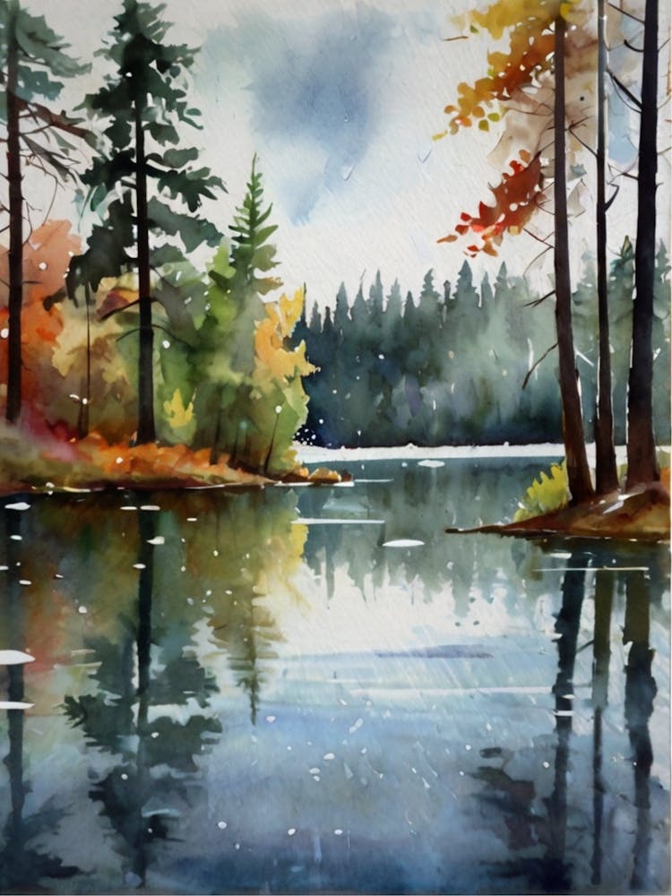 Watercolor Of A Lake 3