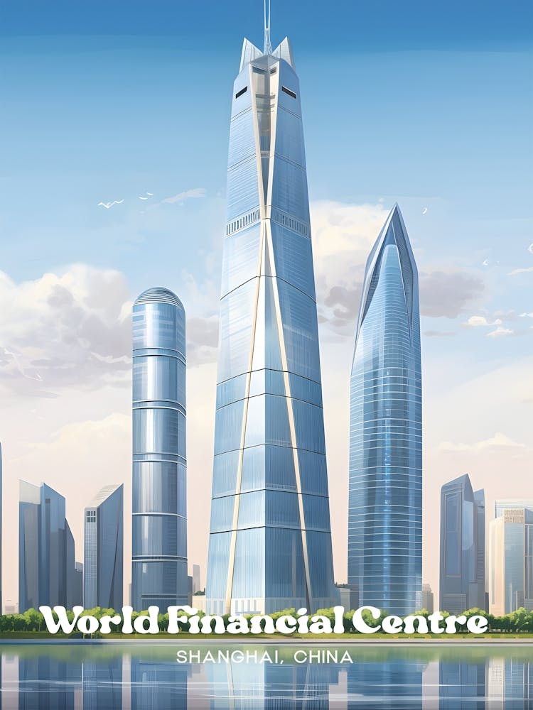 Shanghai World Financial Centre China Modern Travel Art Illustration